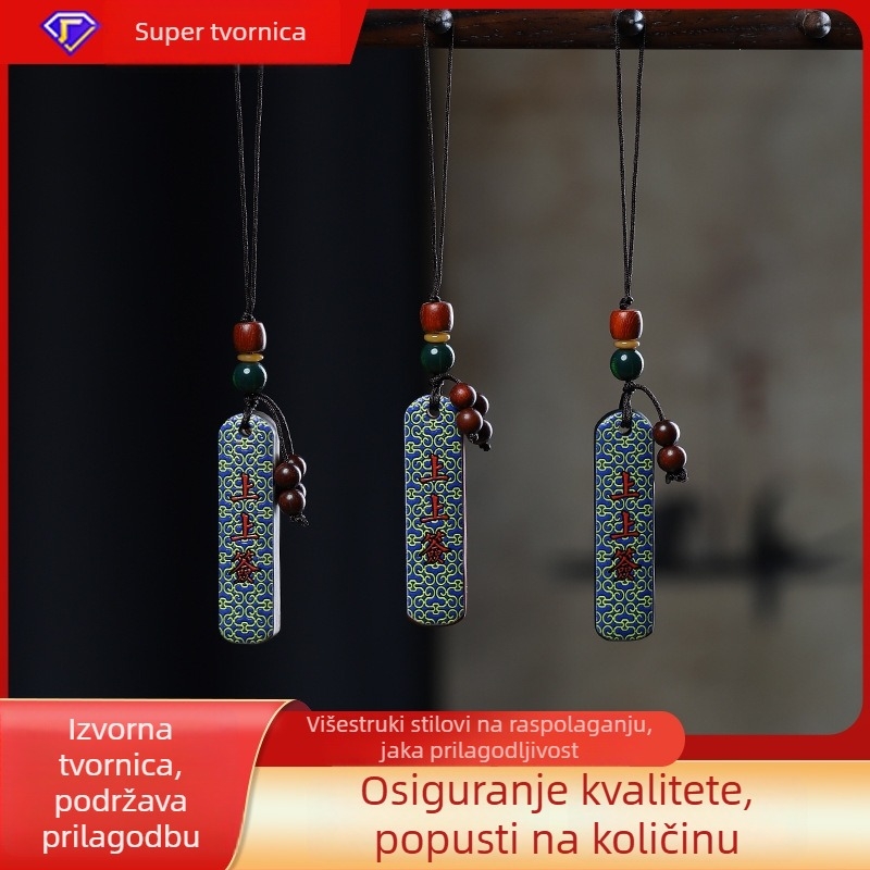 Obojeni agarwood i sandalwood privjesak sa sigurnosnim talismanom, DIY pleteni užad ključa, etno retro stil