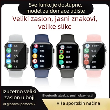 Višenamjenski pametni sat s praćenjem krvnog tlaka, otkucaja srca, šećera u krvi, praćenjem sna, Bluetooth pozivi, NFC i USB punjenje; 2,01 inčni TFT zaslon, kvadratno kućište od aluminijske legure, silikon narukvica.