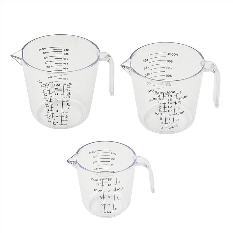Prozirna plastična mjerna šalica sa skalom za kuhinju, 300/600/1000 ml, čvrst PS materijal