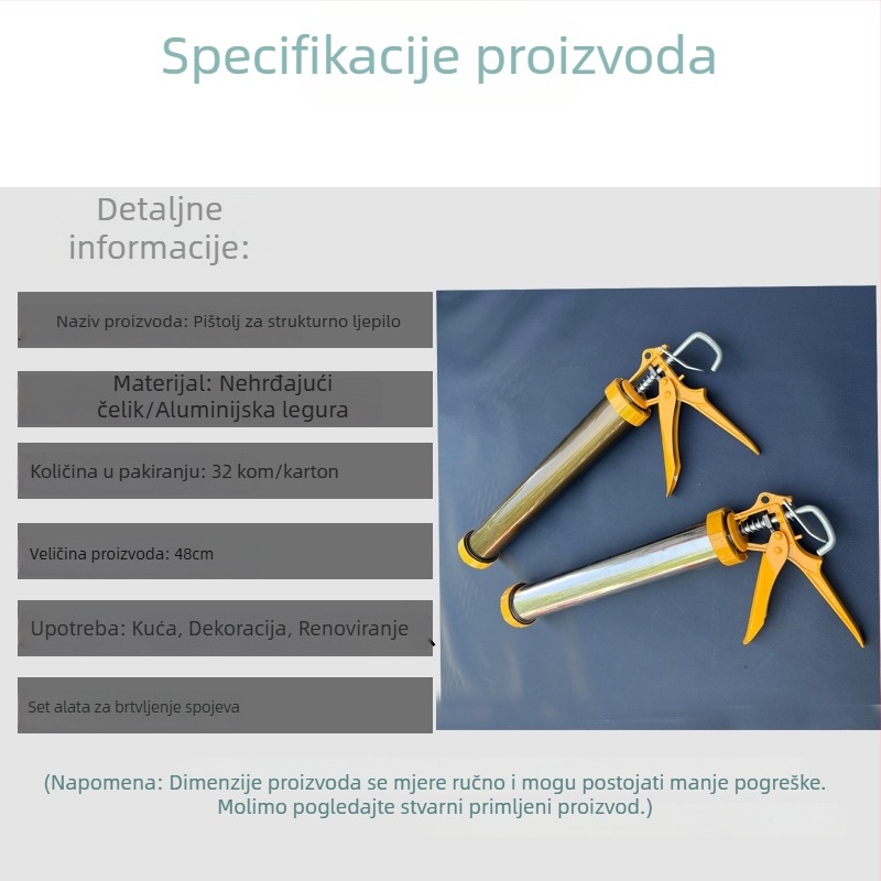 Pistol za brtvila sa strukturnom konstrukcijom od nehrđajućeg čelika i aluminijskog tijela, okretni, ručni alat za nanošenje brtvila