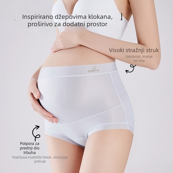 Gaćice za trudnice s visokim strukom od ice silk, 10A antibakterijske, podrška za trbuh, trokutaste gaćice, za trudnoću u srednjem i kasnom razdoblju, ultra tanke i prozračne