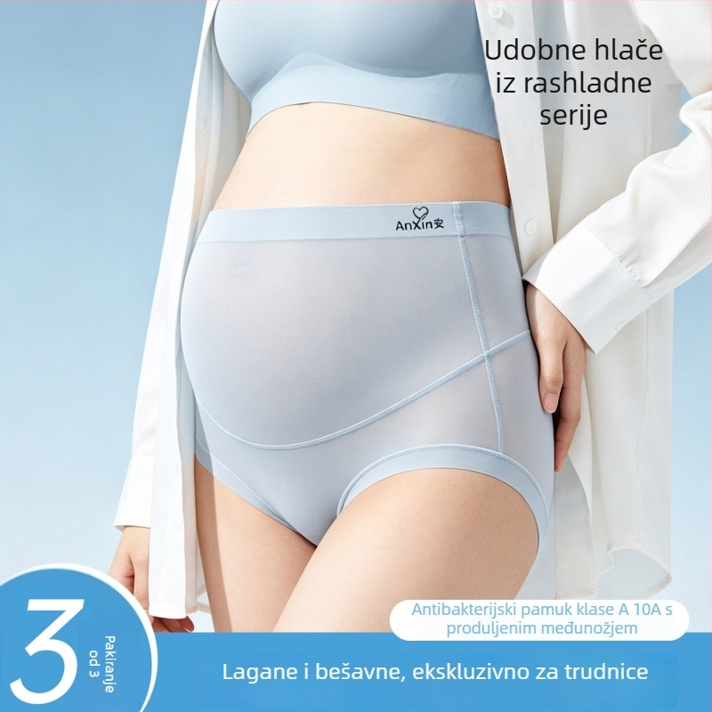 Gaćice za trudnice s visokim strukom od ice silk, 10A antibakterijske, podrška za trbuh, trokutaste gaćice, za trudnoću u srednjem i kasnom razdoblju, ultra tanke i prozračne