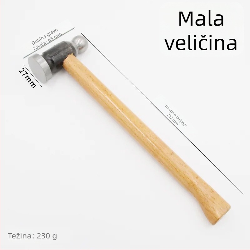 Kuglasti čekić s drvenom drškom za izradu zlatnih nakita – glava od lijevanog željeza
