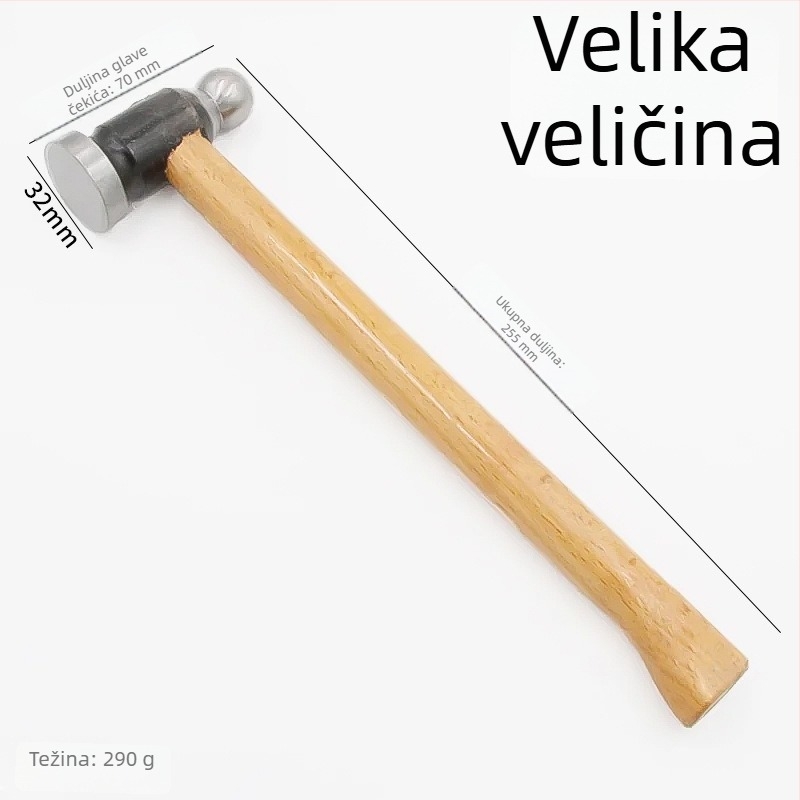Kuglasti čekić s drvenom drškom za izradu zlatnih nakita – glava od lijevanog željeza