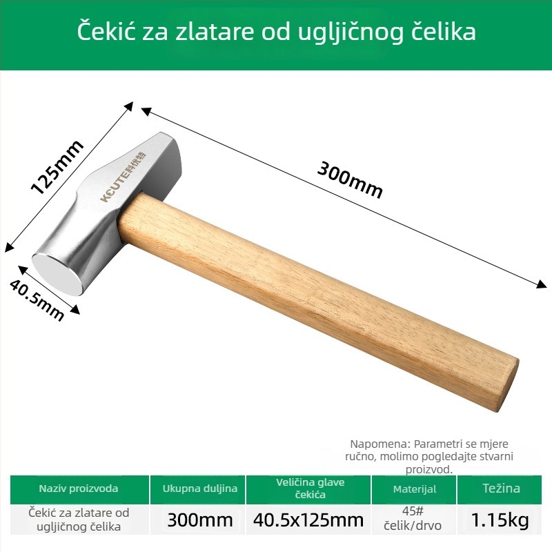Kovački čekić s drvenom drškom, okruglom glavom, za graviranje nakita