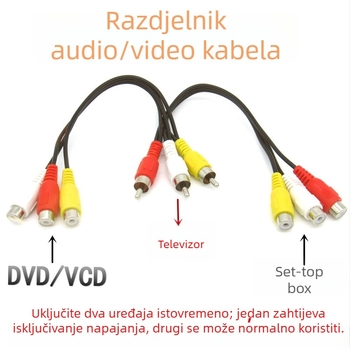 AV razdjelni kabel 1 na 2, RCA priključci, 3 muška na 6 ženskih, pozlaćeni bakar, za povezivanje DVD‑boxa i televizora
