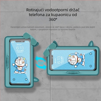 Vodootporni držač telefona za kupaonicu, zidni držač bez bušenja, vodootporna kutija protiv magljenja za mokre ruke