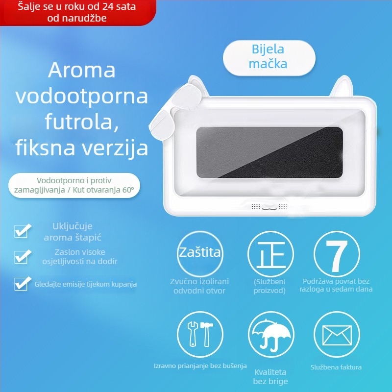 Vodootporni držač telefona za kupaonicu, zidni držač bez bušenja, vodootporna kutija protiv magljenja za mokre ruke
