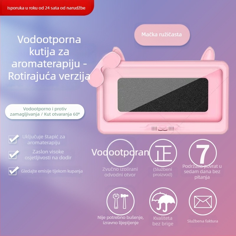 Vodootporni držač telefona za kupaonicu, zidni držač bez bušenja, vodootporna kutija protiv magljenja za mokre ruke