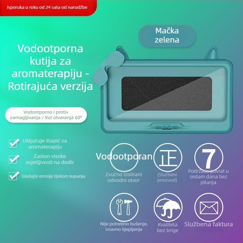 Vodootporni držač telefona za kupaonicu, zidni držač bez bušenja, vodootporna kutija protiv magljenja za mokre ruke