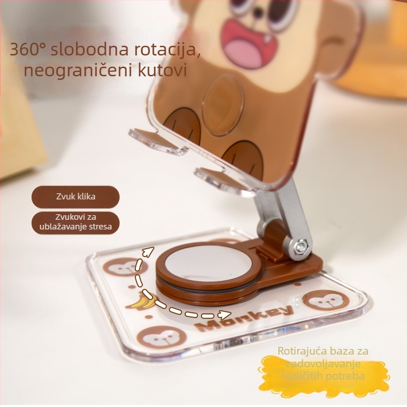Akrilni stolni držač za telefon i tablet s motivom crtane majmune, 360° rotacija
