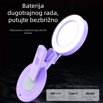 Integrirani selfie ogledalo s rasvjetom za livestream, univerzalno za pametne telefone, pomoć pri snimanju i uljepšavanju