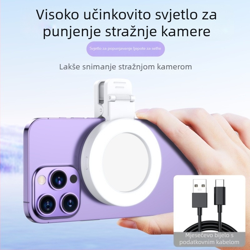 Integrirani selfie ogledalo s rasvjetom za livestream, univerzalno za pametne telefone, pomoć pri snimanju i uljepšavanju