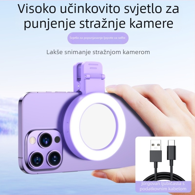 Integrirani selfie ogledalo s rasvjetom za livestream, univerzalno za pametne telefone, pomoć pri snimanju i uljepšavanju