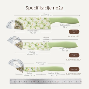 Grass Bean set kuhinjskih noževa s tulipannim printom — kuhački nož, nož za sve namjene, nož za voće, nož za rezanje