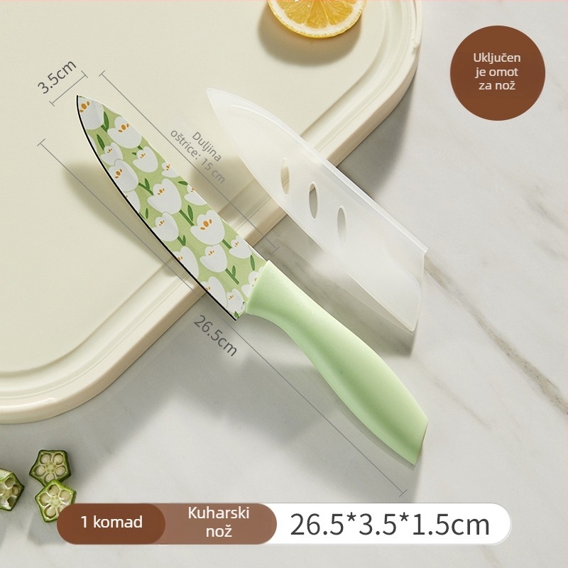 Grass Bean set kuhinjskih noževa s tulipannim printom — kuhački nož, nož za sve namjene, nož za voće, nož za rezanje