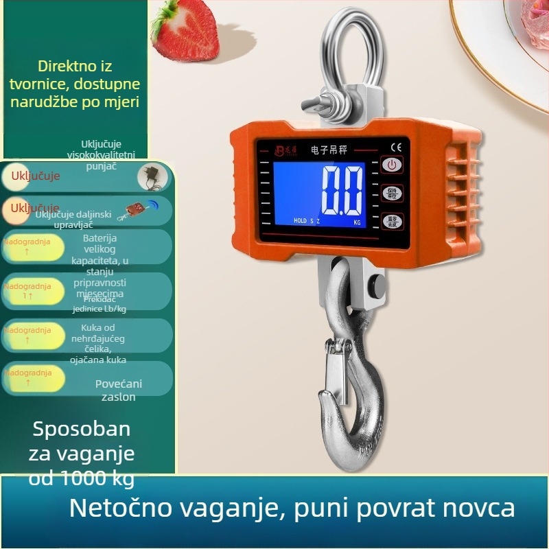 OCS-P1 elektronička viseća vaga, kapaciteta 1000 kg, prijenosna vaga s kukom, vučna snaga 1–2 t