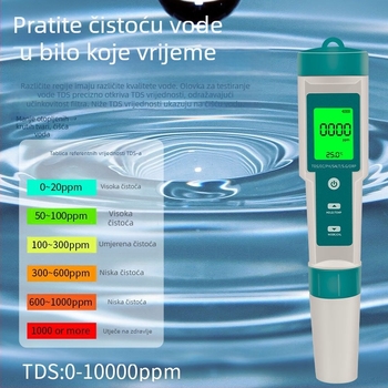 Osam u jednom testeru za kvalitetu vode s pH, TDS, EC, slanošću, SG, ORP, temperaturom i H2