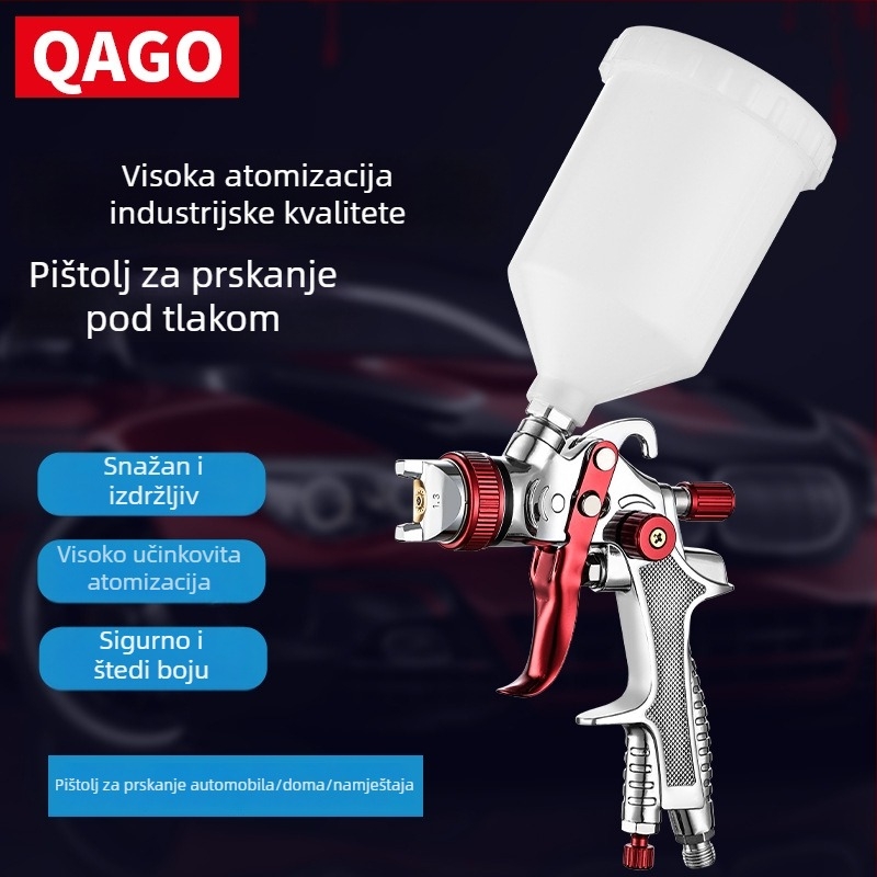 Automobilski pištolj za sprej za limene ploče, gravitacijski, visoka atomizacija, tip s čašom, završni premaz, mlaznice 1.3/1.5/1.8 mm