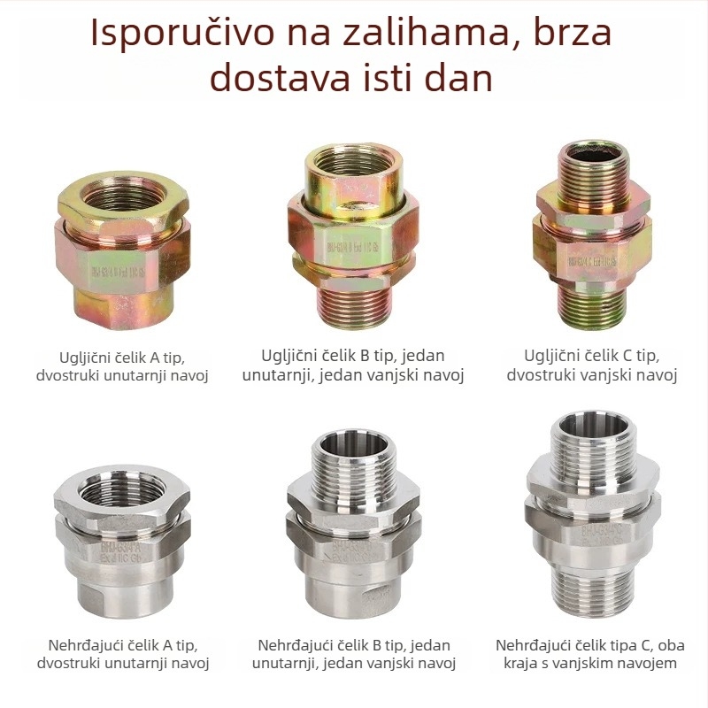 BHJ galvanizirani spojnik od čelika s karbonskim, eksplozijsko-zaštitni, s unutarnjim i vanjskim navojima M20/NPT25, debeli navoj