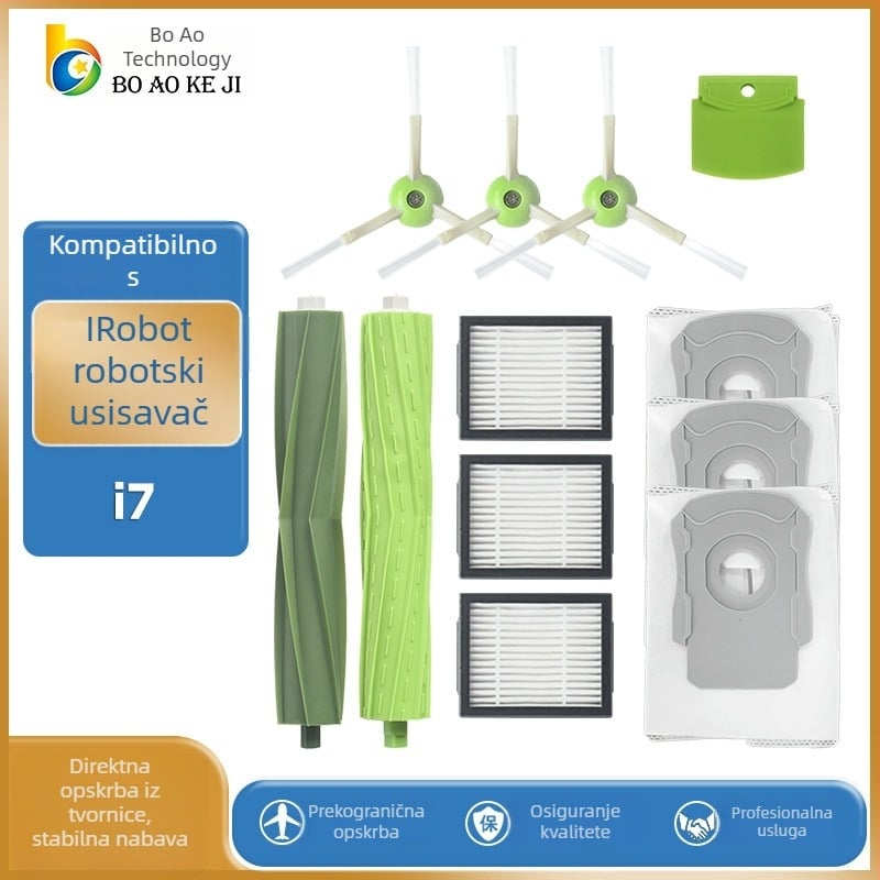 Zamjenski komplet za iRobot Roomba i7, E5, E6: vrećica prašine, glavna četka, bočna četka i filtar