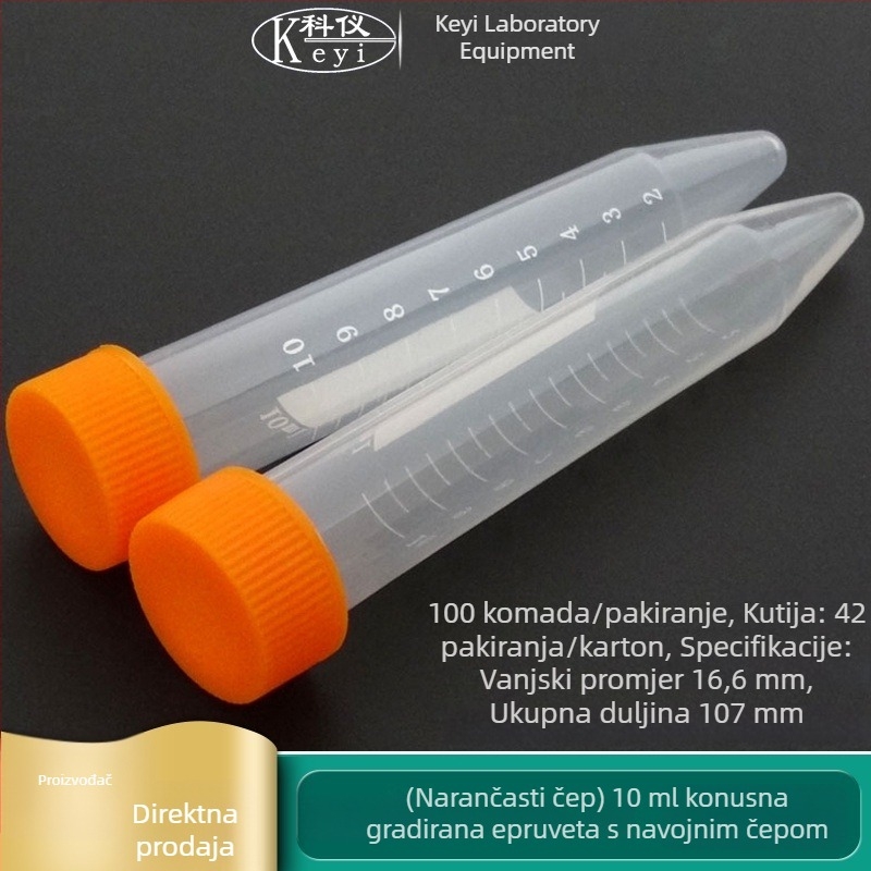 10 ml / 15 ml šroubne graduirane centrifugijske cijevi s kuželastim dnom, narančaste i plave kapice