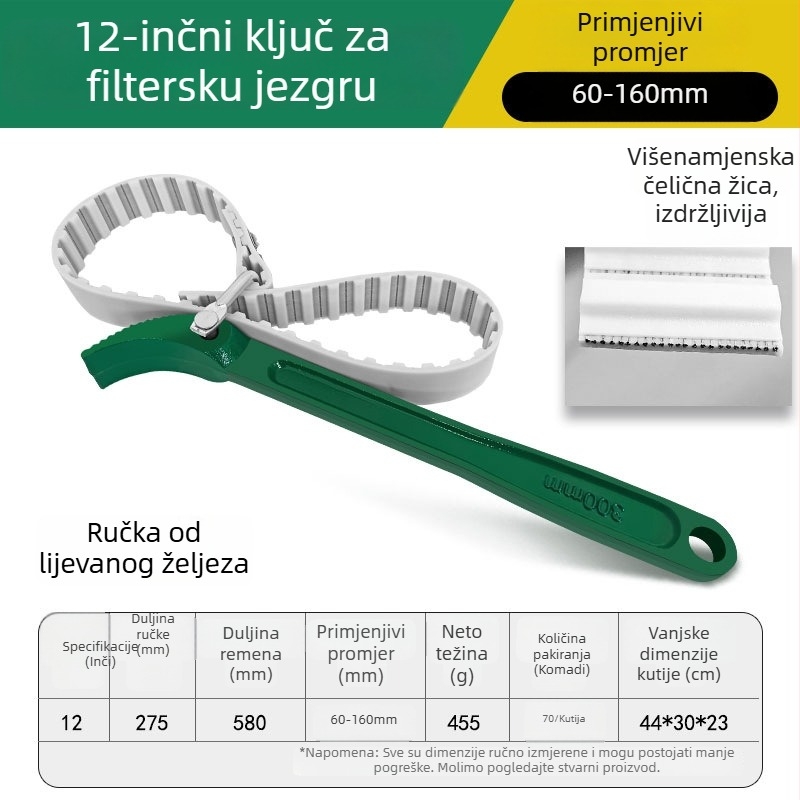 Remenski ključ za filter ulja, tip remen, za demontažu i zamjenu filtra