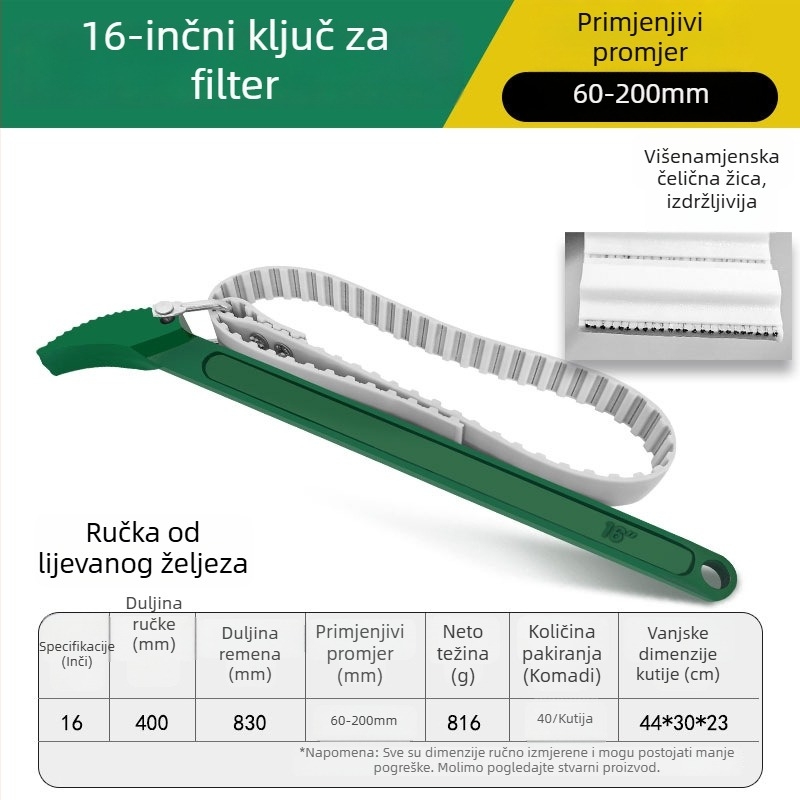 Remenski ključ za filter ulja, tip remen, za demontažu i zamjenu filtra