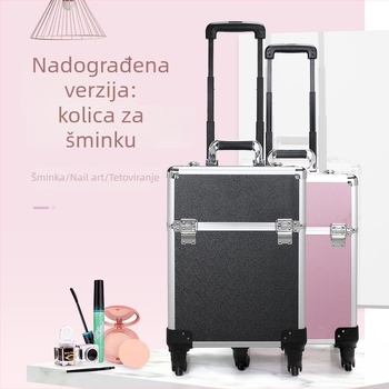 Prilagodljiva profesionalna kutija za šminku od aluminija velike kapacitete s kotačićima za kozmetiku, trajni make-up i manikuru