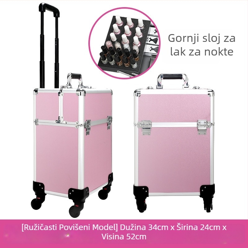 Prilagodljiva profesionalna kutija za šminku od aluminija velike kapacitete s kotačićima za kozmetiku, trajni make-up i manikuru