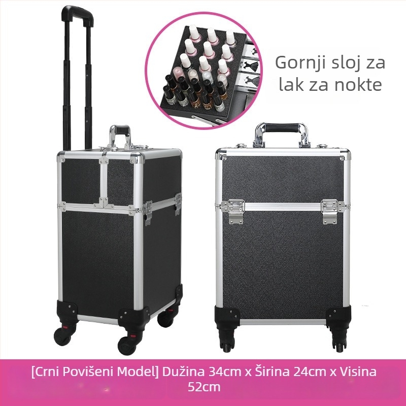 Prilagodljiva profesionalna kutija za šminku od aluminija velike kapacitete s kotačićima za kozmetiku, trajni make-up i manikuru