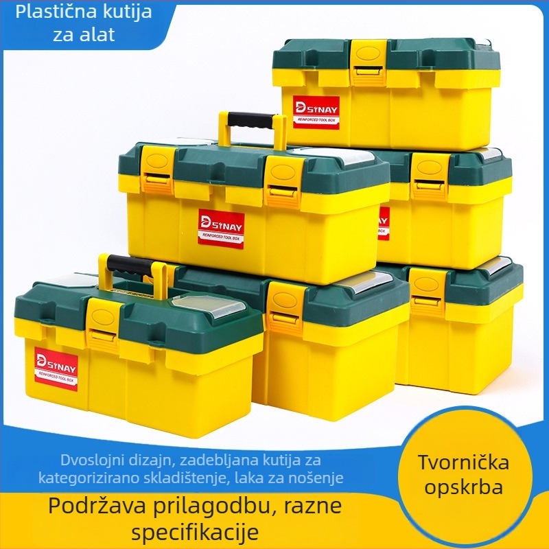Dvoslojna plastična kutija za alate, prijenosna za kuću i automobil, velika kapaciteta, višenamjenska