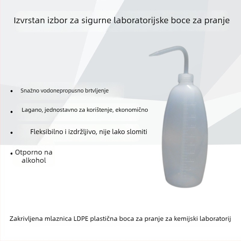 LDPE plastična boca za pranje s zakrivljenim otvorom, 500 ml, laboratorijska sigurnosna boca za zalijevanje, čišćenje i raspršivanje alkohola