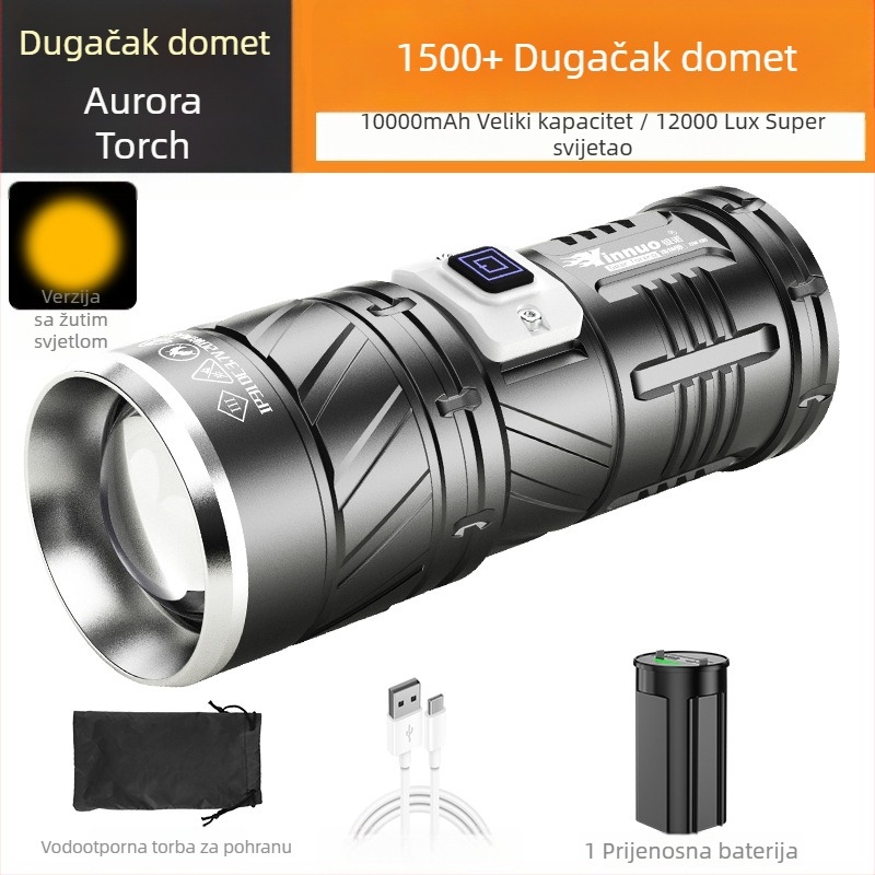 Yinnuo LED svjetiljka za vanjsku upotrebu - punjiva, ultra jaka, dugi domet iznad 500 m, vodootporna, prijenosna taktička tražilica
