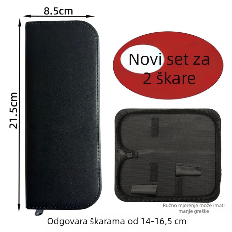 Kožna torba za pohranu frizerskih škara, za dvije škarice, crna