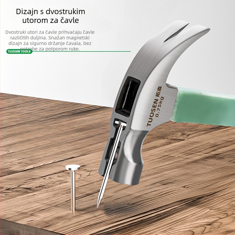 Izolirani električarski čekić s jakim magnetom, plastična drška, 0,5–0,75 kg, više namjena