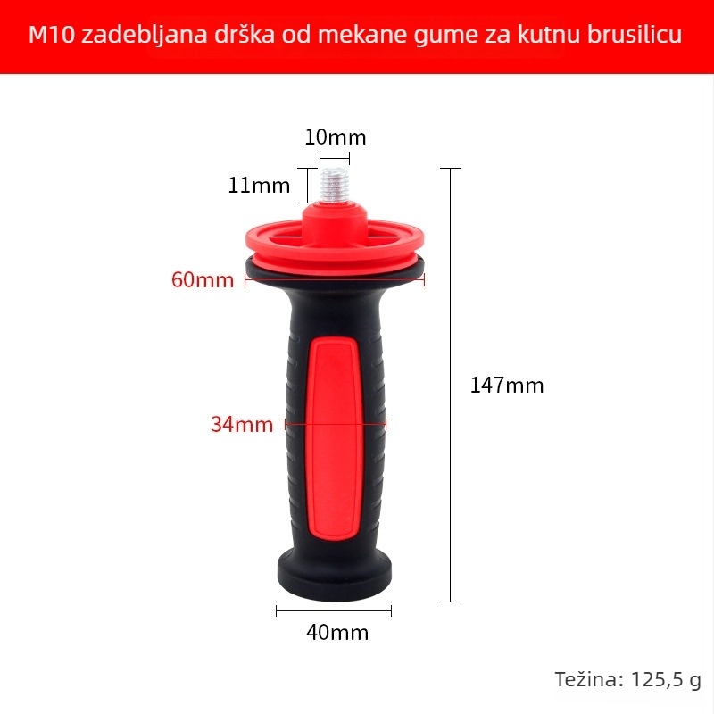 Drška za kutnu brusilicu 100/125 mm, M8/M10 navoj, plastična pomoćna drška za električni alat