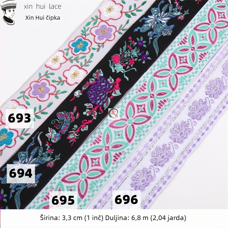 3,3 cm čipkasti ukrasni trak za Hanfu, antički stil vrpce za odjeću