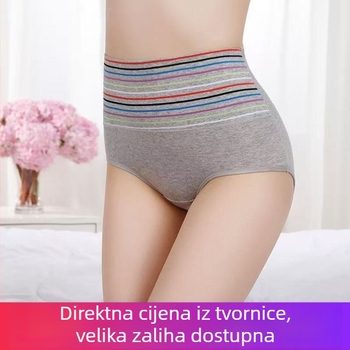 Ženske pamuk gaćice s visokim strukom, prugaste, učvršćuju trbuh i podižu stražnjicu, prozračne