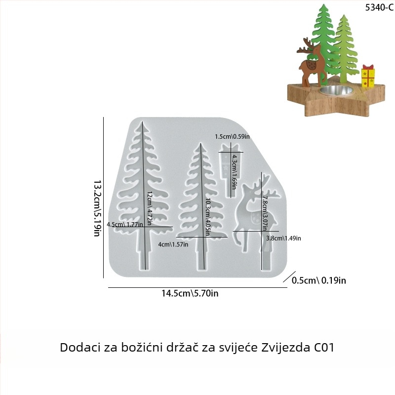 Silikonska forma za DIY aromatične gipsane svijeće i božićne figurice: božićno drvce, jelen, Djed Božićnjak, snježnjak