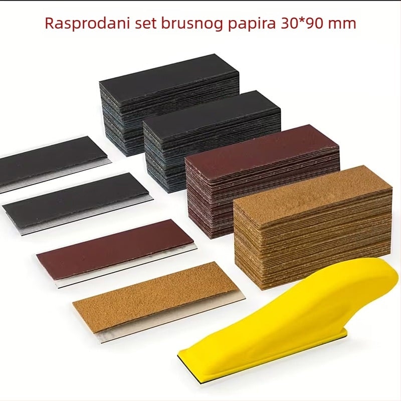Set šmirgl papira za drvo 30×90 mm s ručnim alatima za brušenje i poliranje, kvadratni listovi