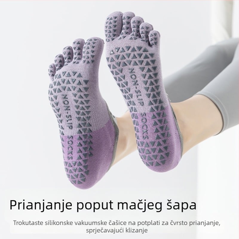 Ženske joga čarape s pet prstiju za Pilates, lagane ljetne, color-block uzorak, antisklizne