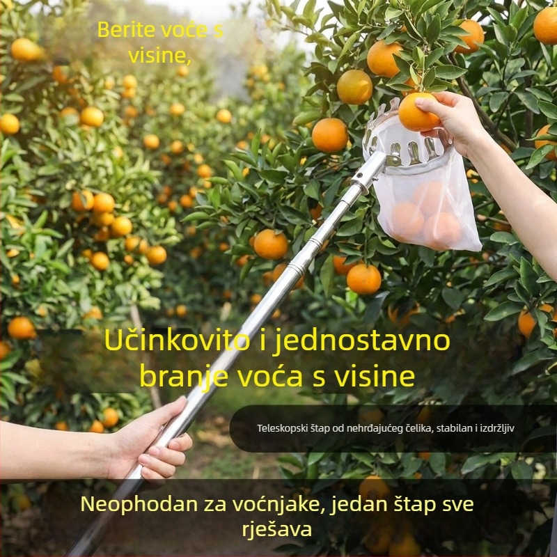 Nehrđajući čelični višenamjenski alat za branje voća s visokih grana, pogodan za poljoprivredu i rad na otvorenom