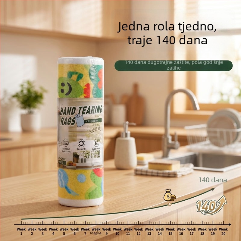 Kuhinjska krpa u Insta stilu, za ručno kidanje, dvostruka uporaba suho/mokro, ručno oslikani uzorak