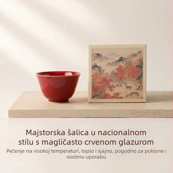 Crvena glazirana porcelanska šalica za čaj u kineskom stilu, keramika visokotemperaturna, jedna šalica za svakodnevnu upotrebu