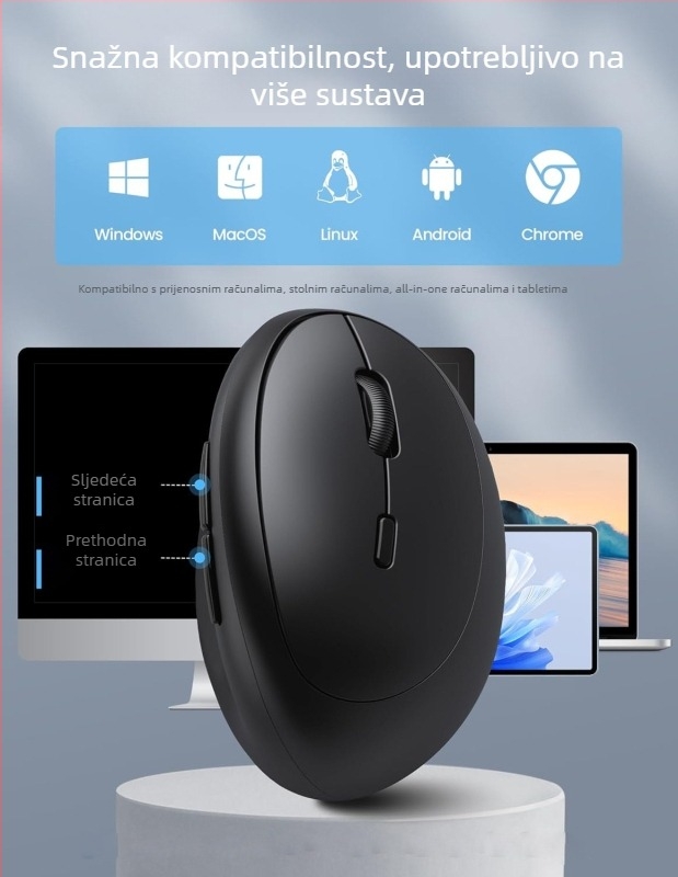 Ergonomska vertikalna miša u obliku jajeta, Bluetooth, dvostruko punjenje, tihi rad