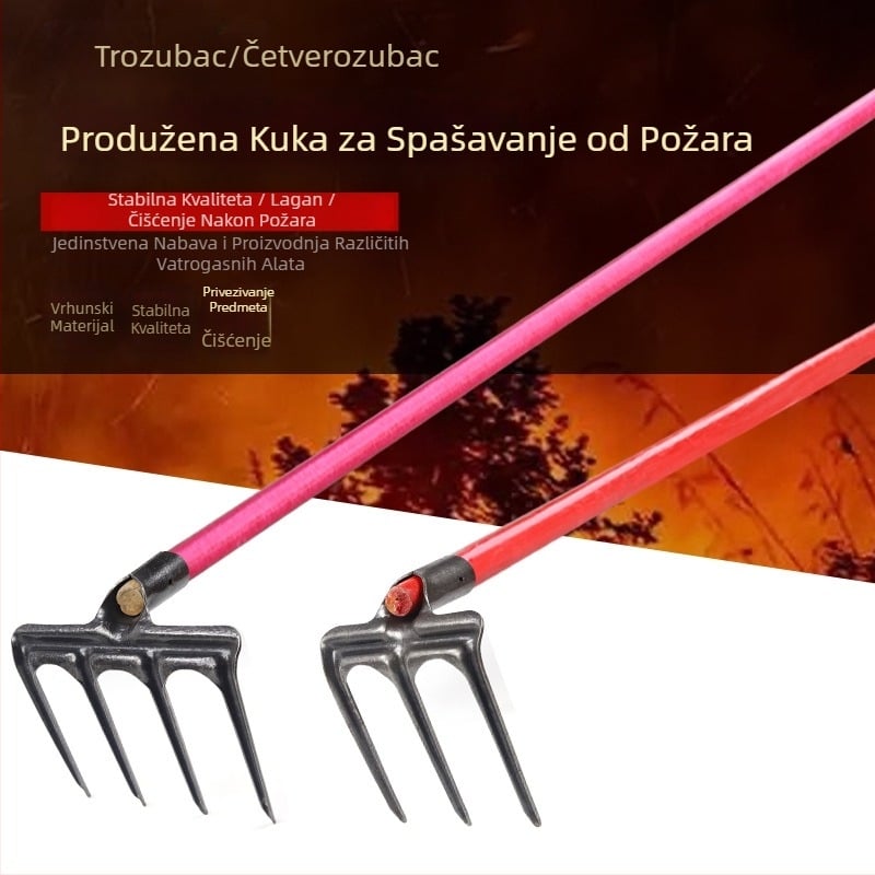 Izolirani protivpožarni grappling kuka s tro- i četverozubim vrhom, produžen kuka, vučni kuka, protivpožarna grablja i lopata