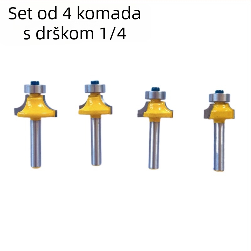 Frez s 1/4-inčnim šaftom za zaobljene kutove, četverodijelna set za obradu drveta: ark freza, freza za zaobljenje, R kut freza