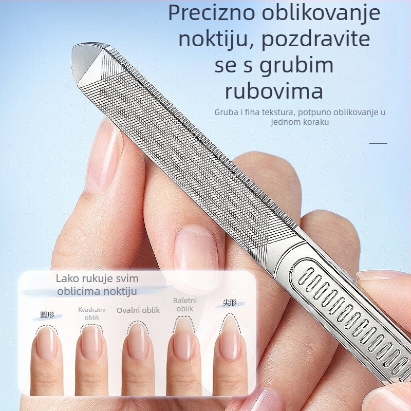 Pilnik za nokte od nehrđajućeg čelika, poliran, dvostrani, s oštrim vrhom, protuklizna drška, debeli eksfolijacijski pilnik