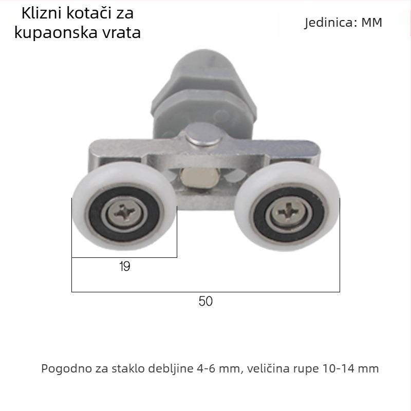 Aluminijski dvostruki kotačić za klizna vrata tuš kabine, promjer 19 mm — Xin Jie Liang